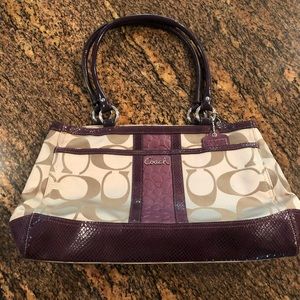Brown and Purple Coach Signature shoulder bag